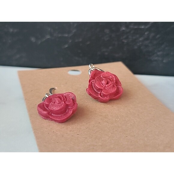 Polymer Clay Red Floral Dangling Earrings New - Picture 2 of 10